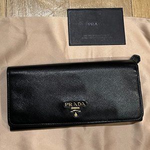 Prada Long Black Leather Wallet